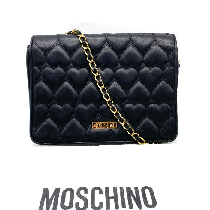 MOSCHINO モスキーノ ハート キルティング レザー チェーン ショルダー バッグ eH0719A