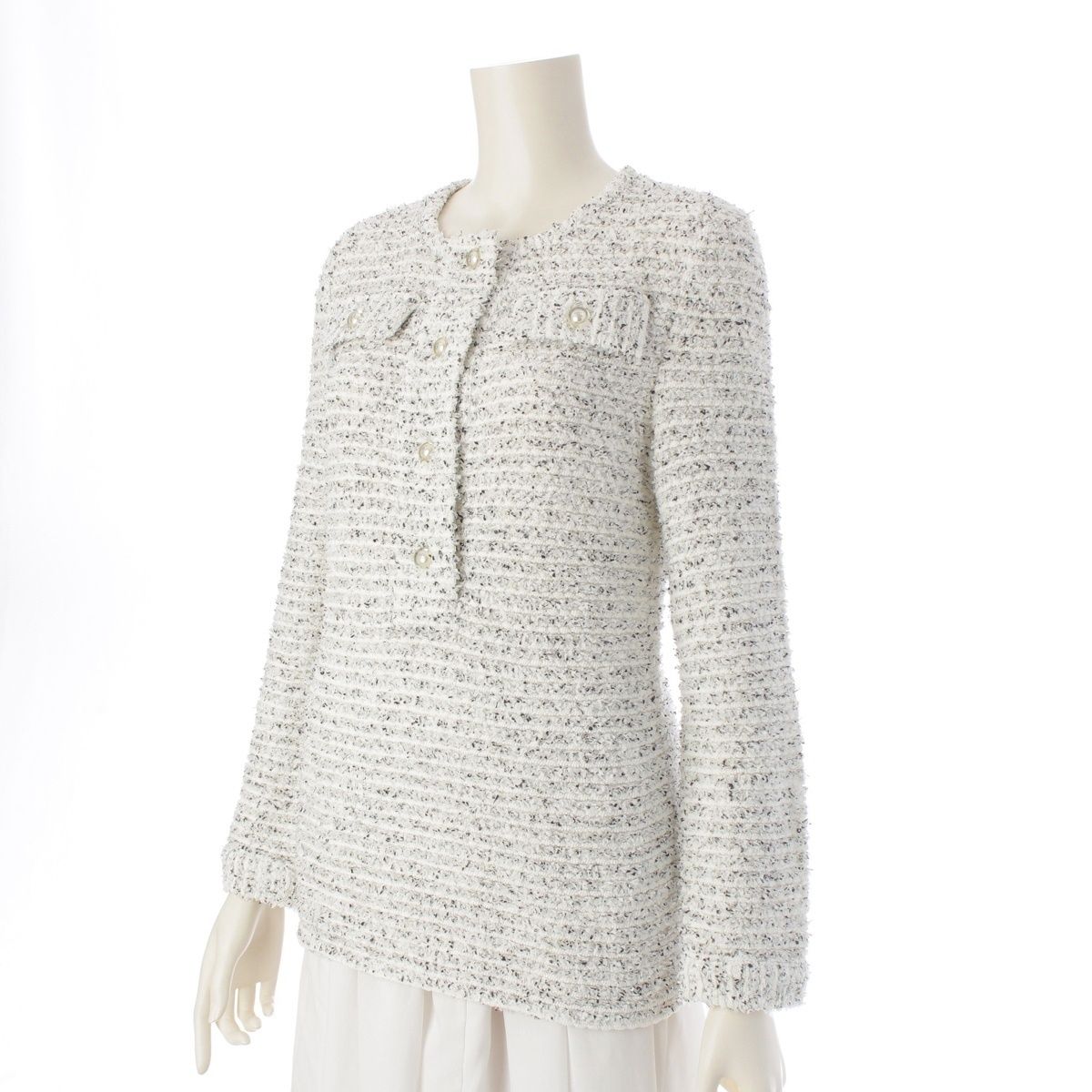 シャネル ココマーク パールボタン ツイード ニット チュニック トップス P53383 ホワイト 38