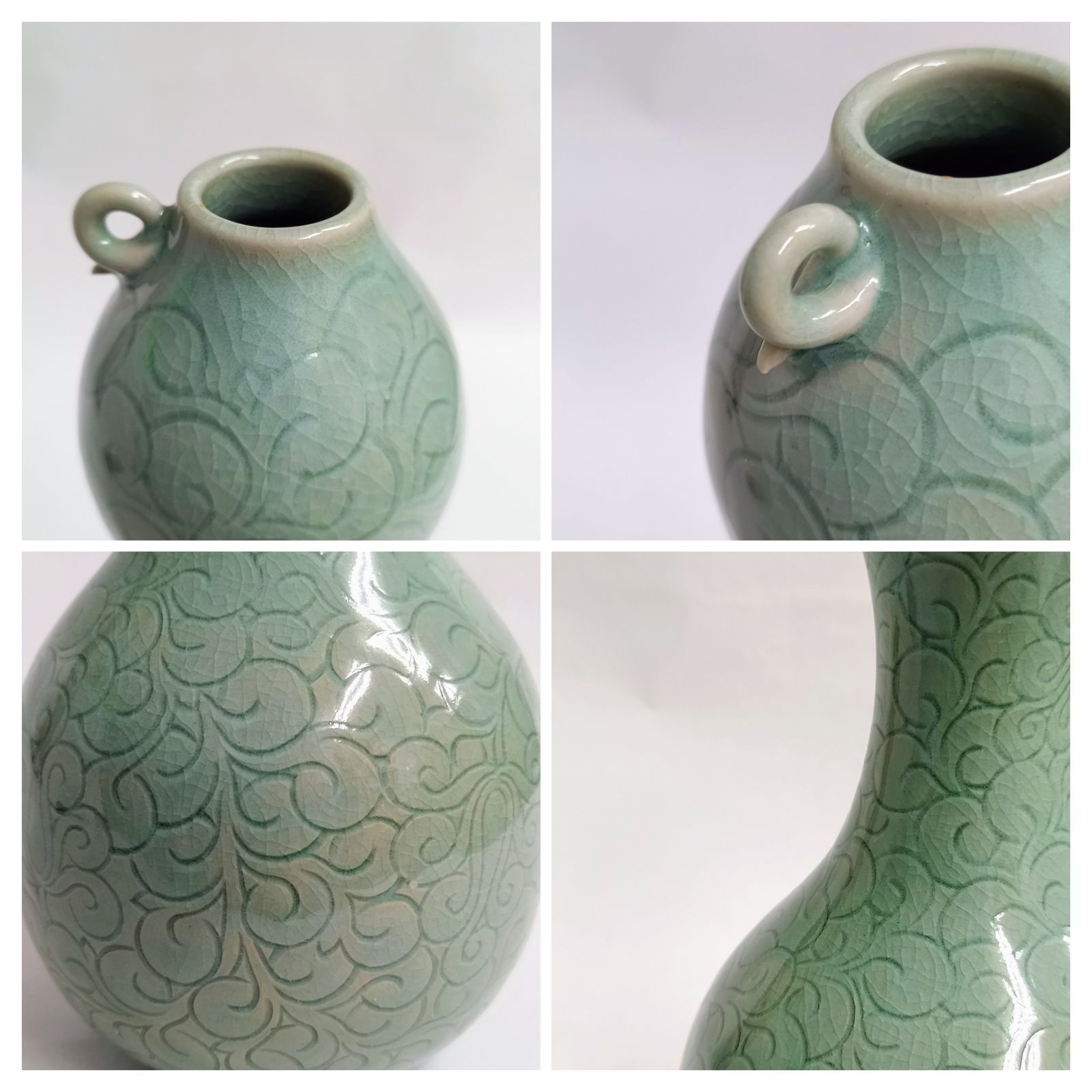 新高麗 青磁唐草 瓢形花入 水陽窯 共箱入 花生 花器 茶道具