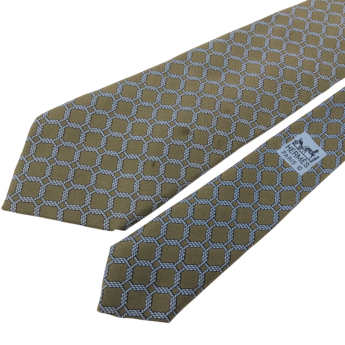 HERMES エルメス ネクタイ 総柄/シルク/グリーングレー 7218 シルク100