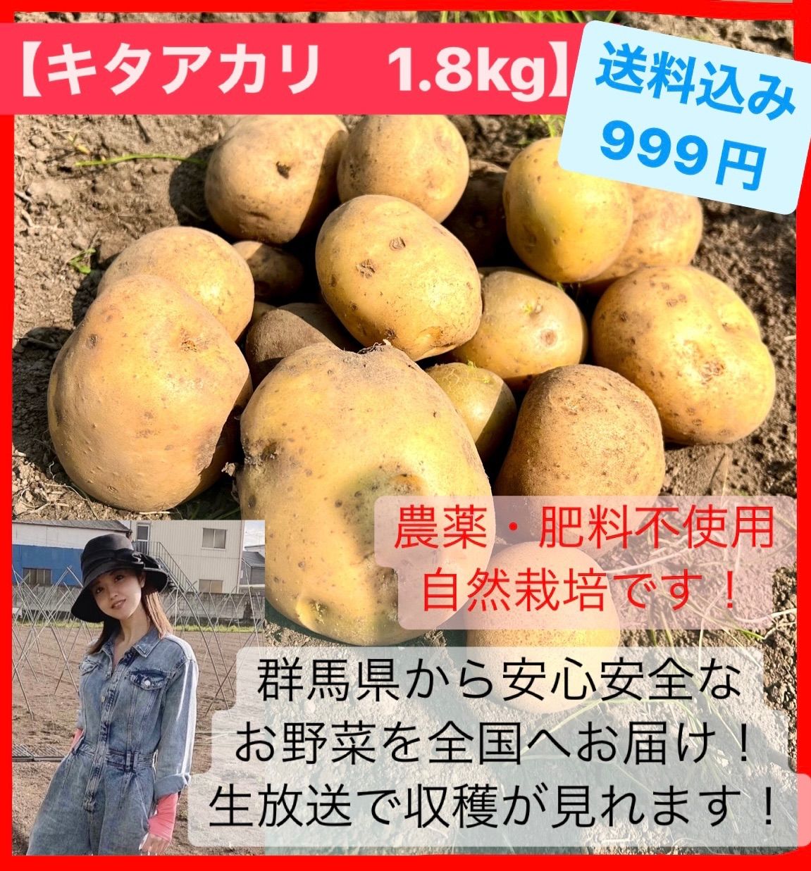 じゃがいも(キタアカリ)【農薬、肥料不使用】なっちゃん野菜