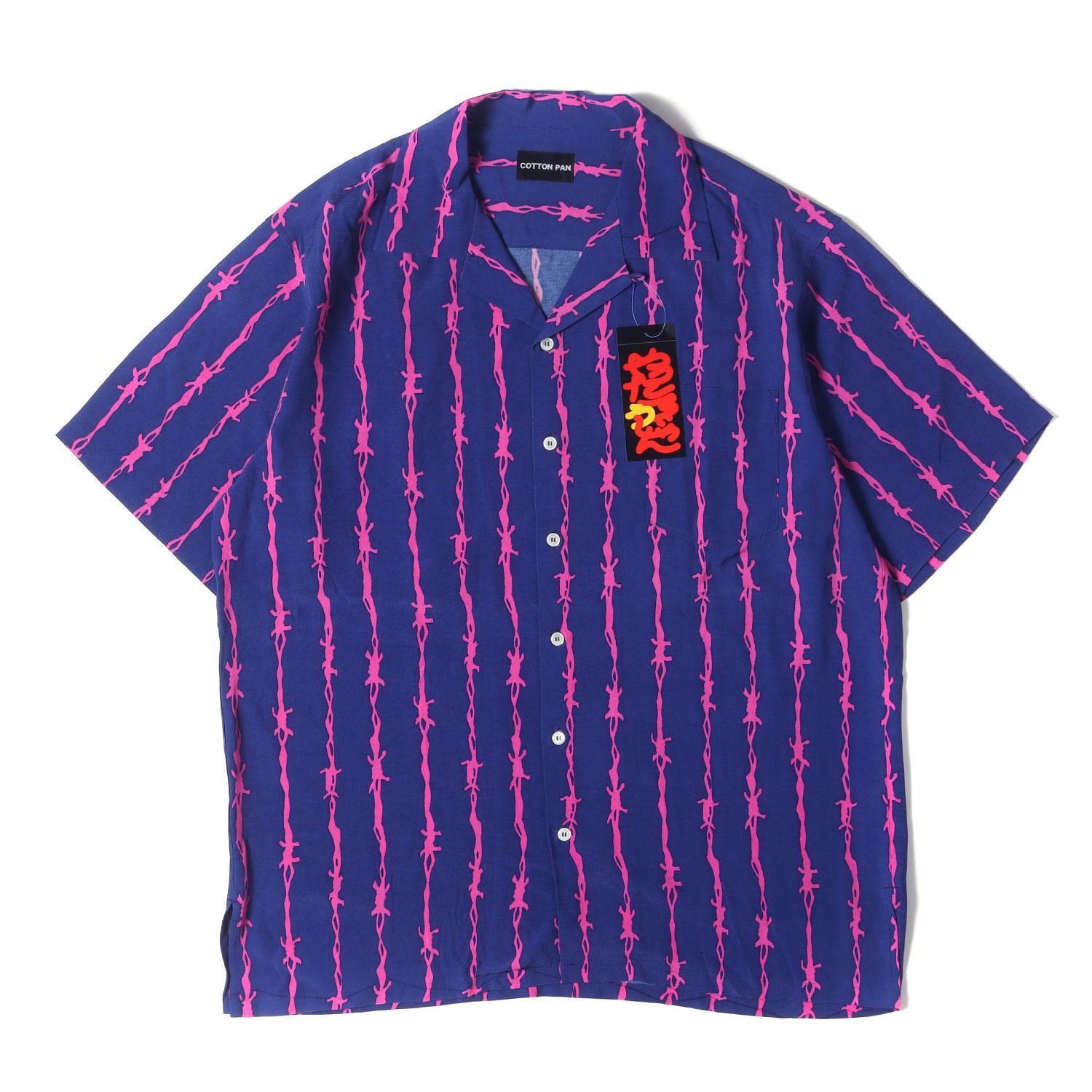 COTTON PAN コットンパン シャツ サイズ 2 | 24SS バーブワイヤー柄 オープン レーヨン 半袖 シャツ Chank S|S Wired | ネイビー ピンク | トップス カジュアルシャツ メンズ