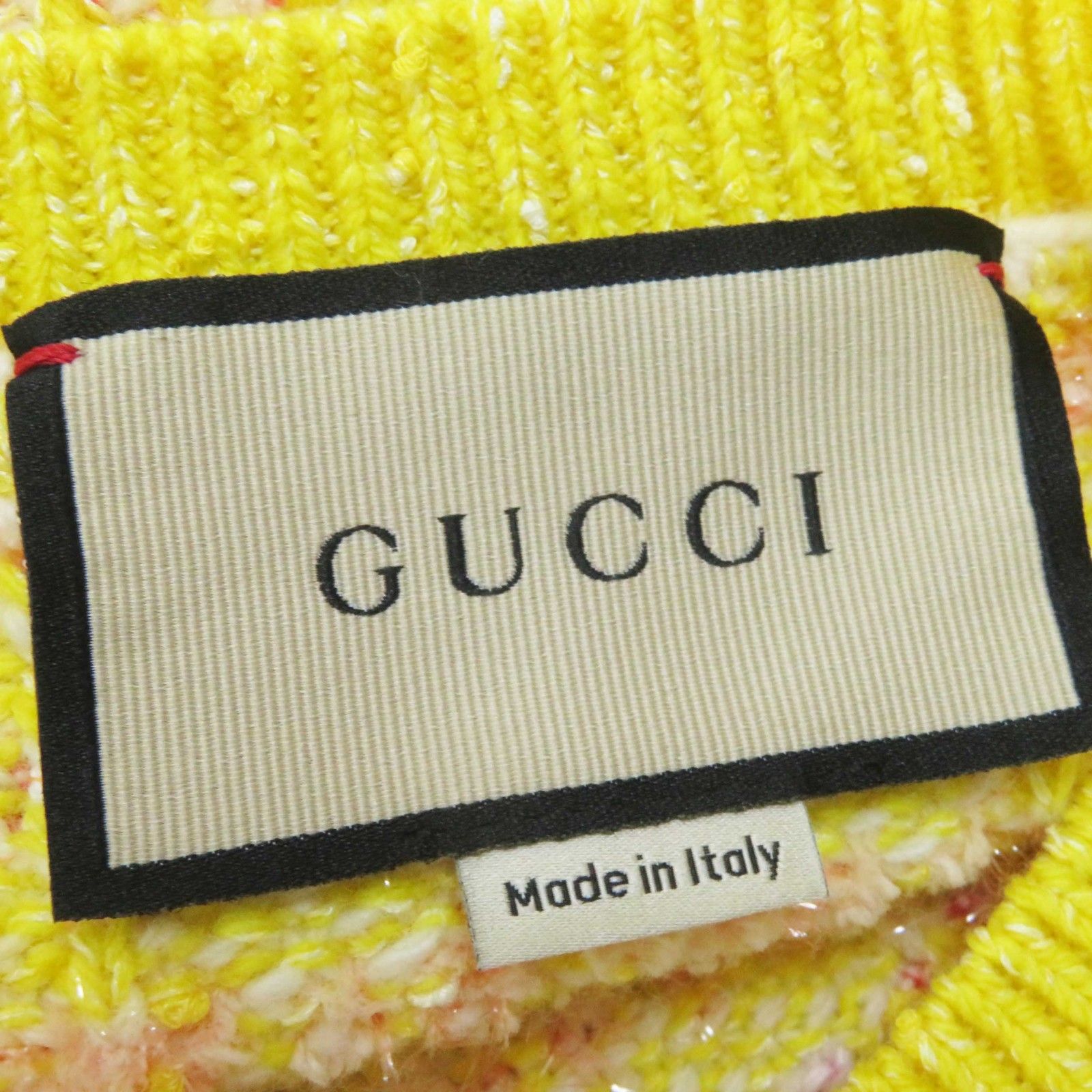 極美品◎GUCCI グッチ 23AW 749026 ウール レーヨン GGインターシャ コットン 半袖ツイード イエロー系 XL イタリア製 正規品 レディース 定価181,500円