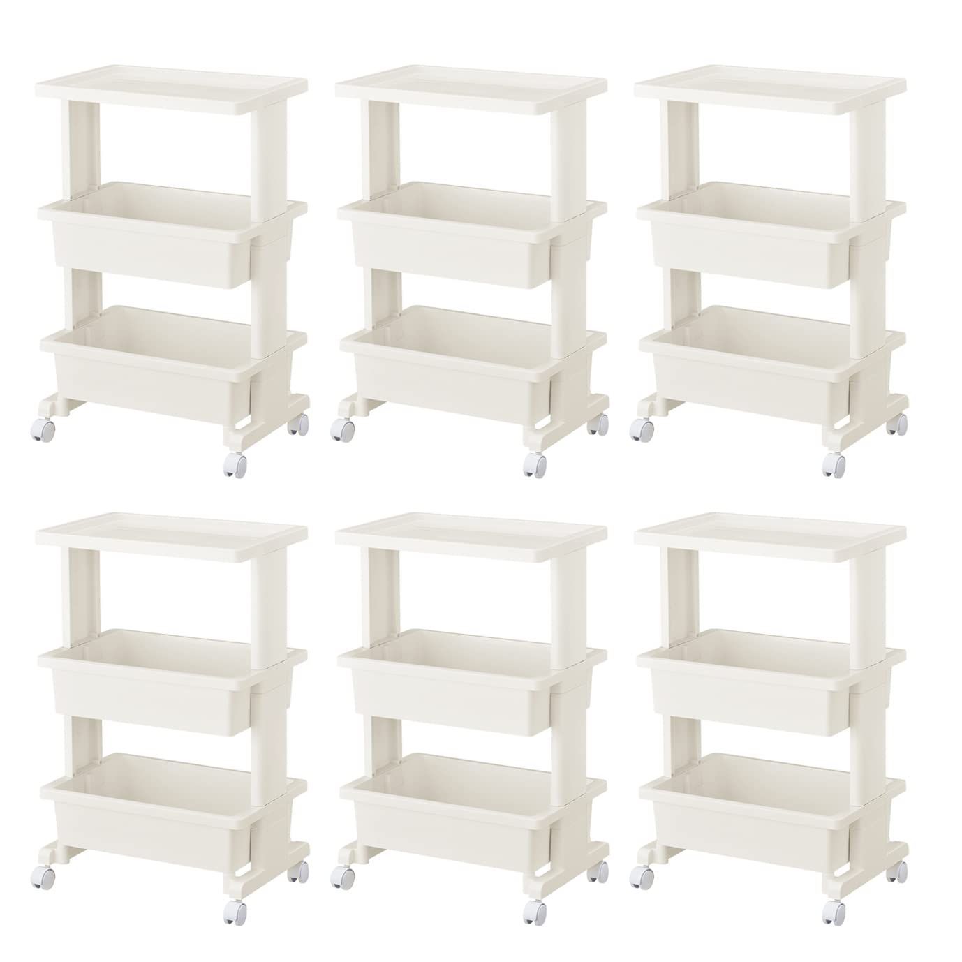 数量 3段 キャスター付 組立式 日本製 ホワイト プラス W45xD30xH80.5cm テーブルワゴン リセ ６個セット JEJアステージ