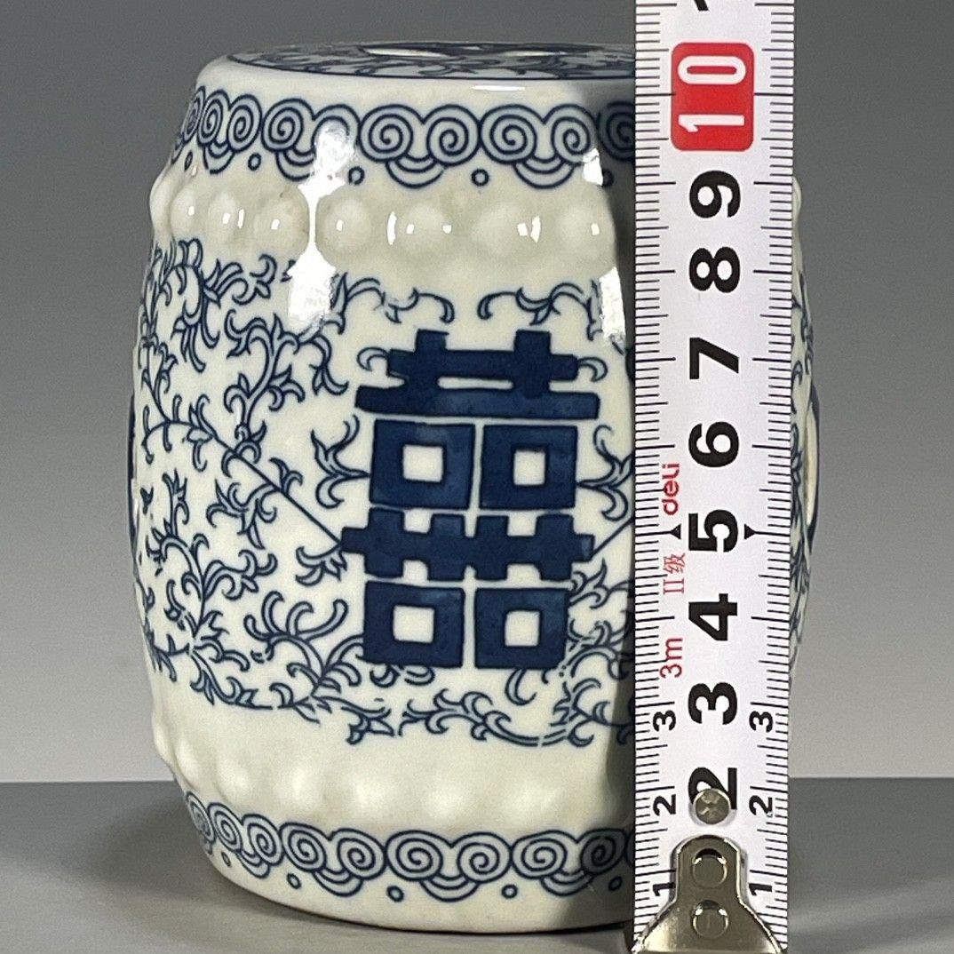 青花喜鼓椅 景徳鎮 陶磁器 装飾品 現代工芸品 美術品 置物