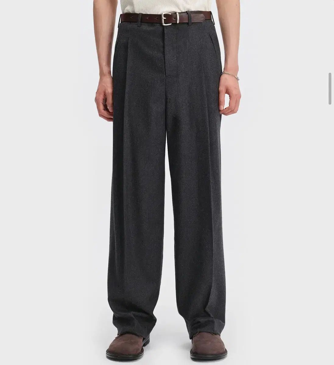 ベルリエ | フランネル ワイド スラックス チャコール グレー 30