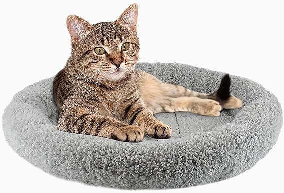 【在庫処分】PETLESO室内用ふわふわ猫ベッド、円形の猫用ベッド、ラウンド形小さめペットマット、小型犬や猫に 洗える小さめマット、Mサイズ