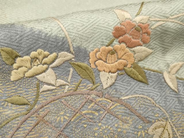 平和屋着物○訪問着 刺繍 枝花文 暈し染め 正絹 逸品 DAAT1352tw