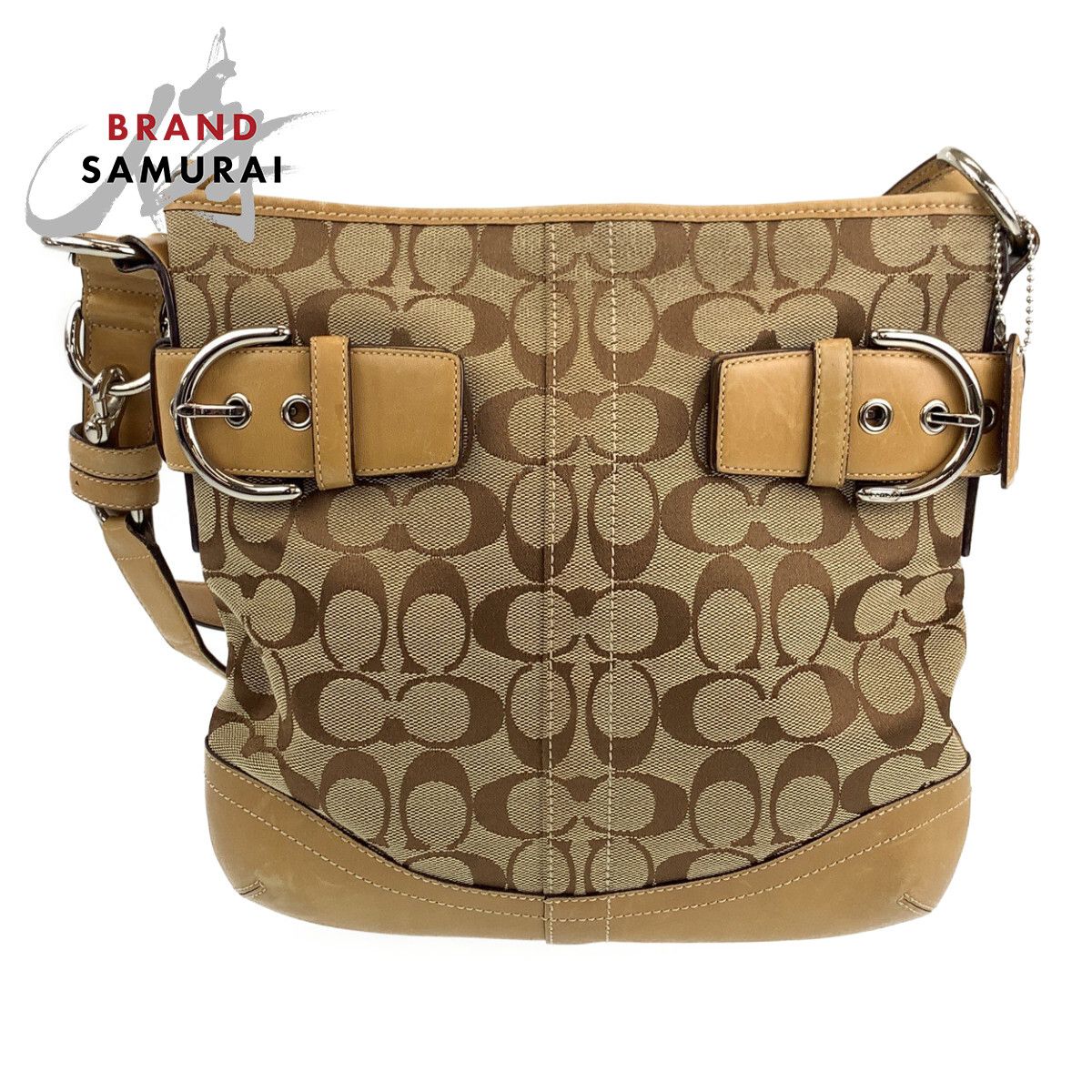 COACH コーチ シグネチャー ベージュ ブラウン 茶 シルバー金具 