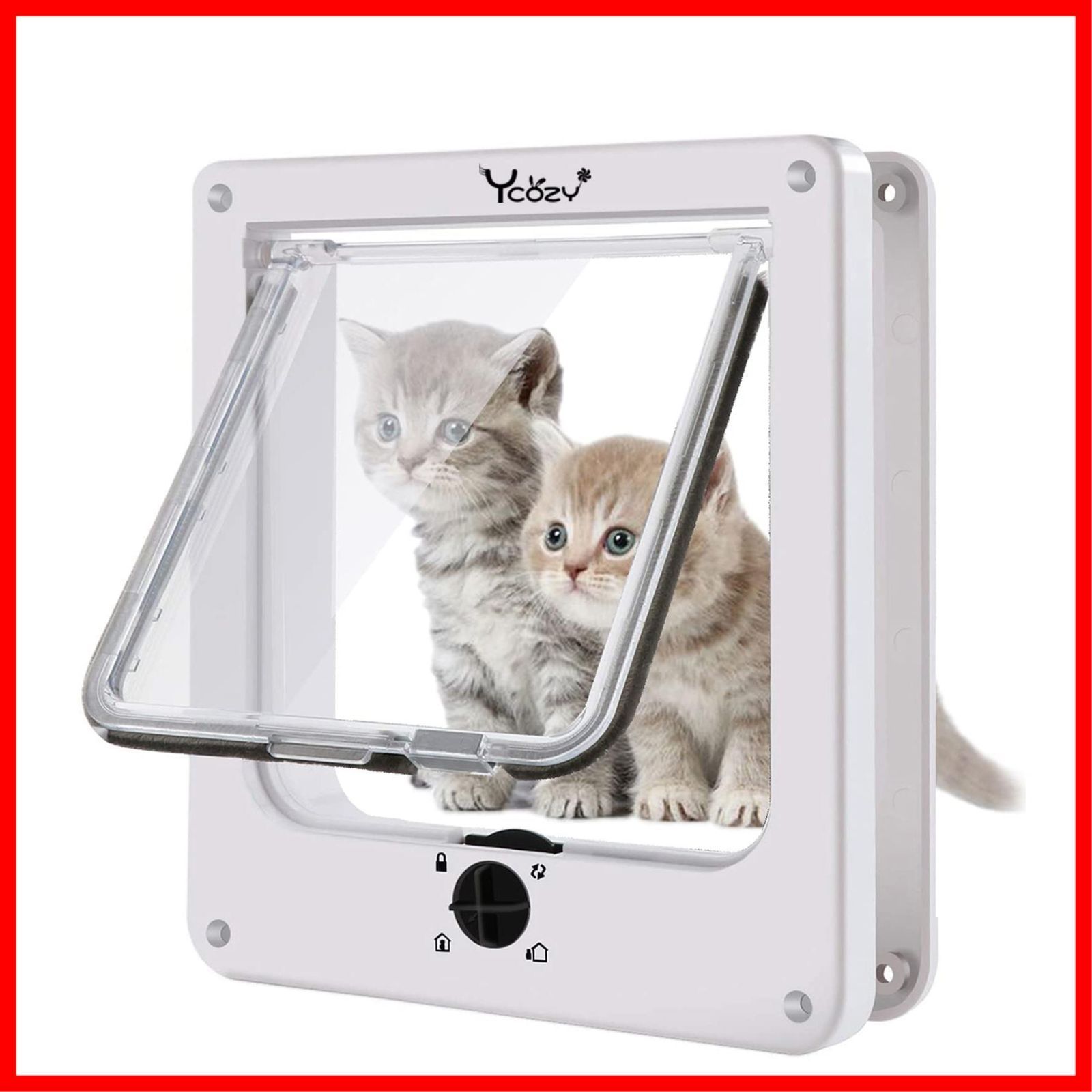 ペットドア 外寸21.5×19cm 猫 二世代 出入り口 小型犬用 ドア 猫扉 4ウェイロッキング Ycozy キャットドア 室内用 取り付け簡単 冷暖房対策