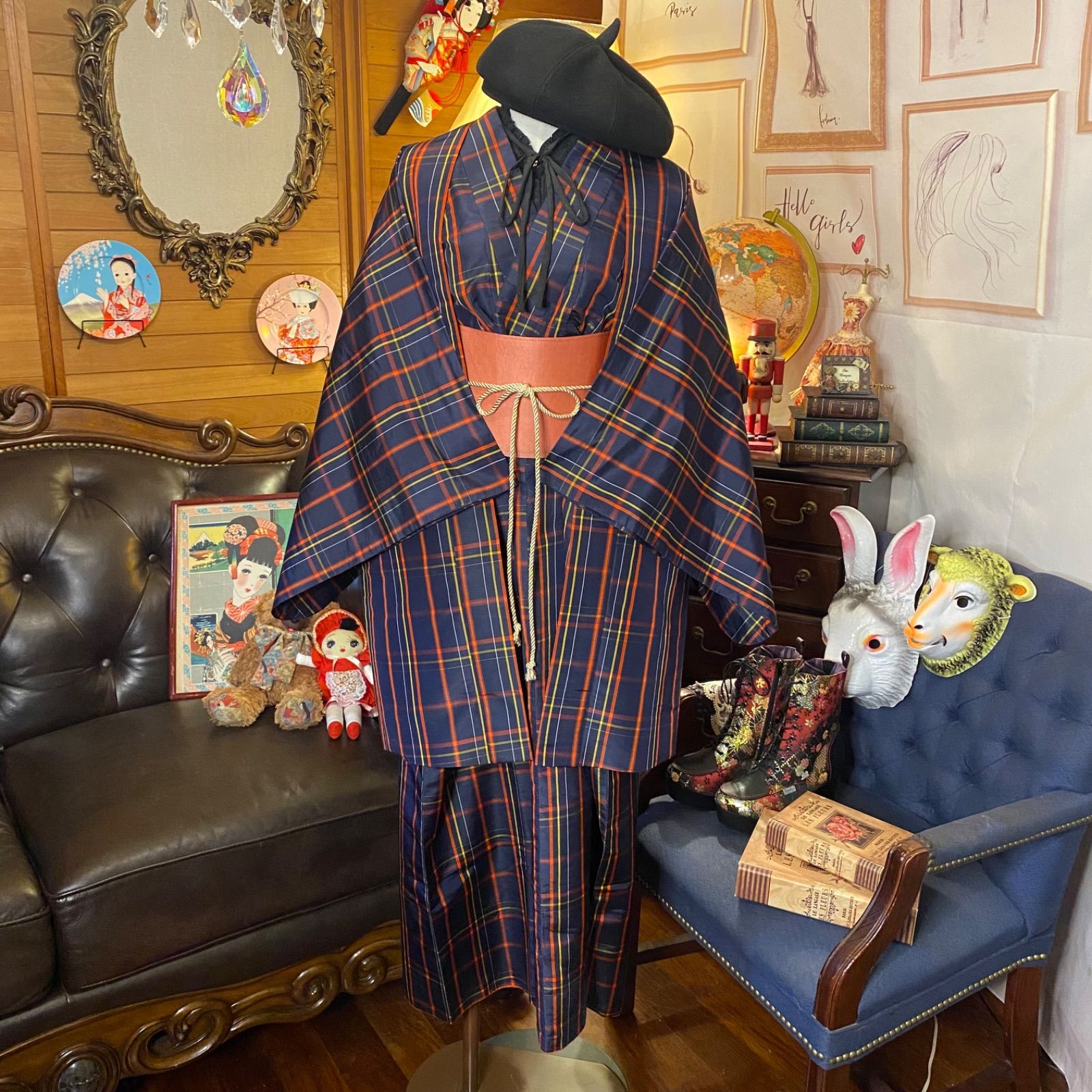 着物リメイクワンピース 紬 ハンドメイド （ワンピース、紬、着物 