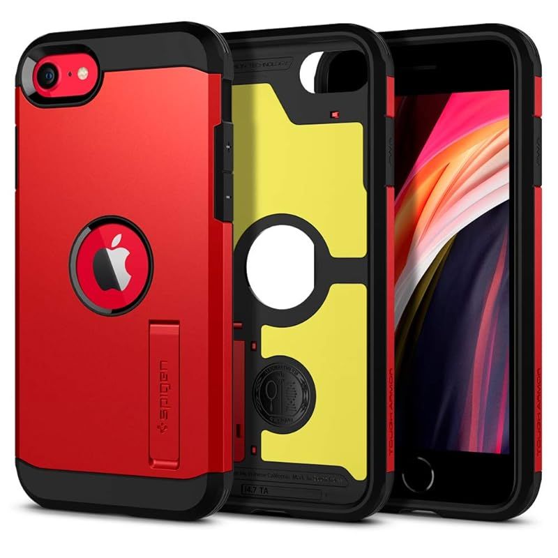 Spigen iPhone SE3 SE2 【第3/2世代】 ケース iPhone7/8用 ケース耐衝撃 スタンド付き 米軍MIL規格取得 三層構造 スマホスタンド カメラ保護 傷防止 衝撃吸収 タフ・アーマー ACS01241 (レッド) 1