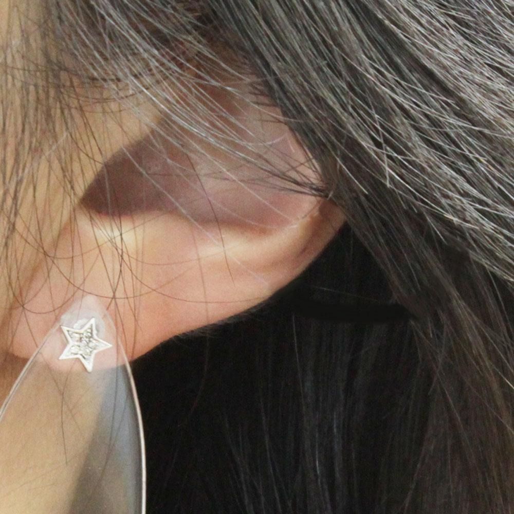 大人気♪ 0.04ct ダイヤモンド K18 wg ムーン スター ピアス 鑑別 