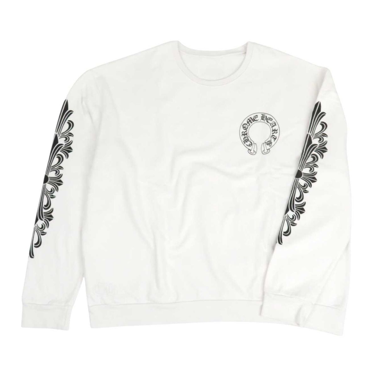 クロムハーツ ホースシュー プリント 袖フローラル トレーナー メンズ ホワイト CHROME HEARTS アパレル 小物