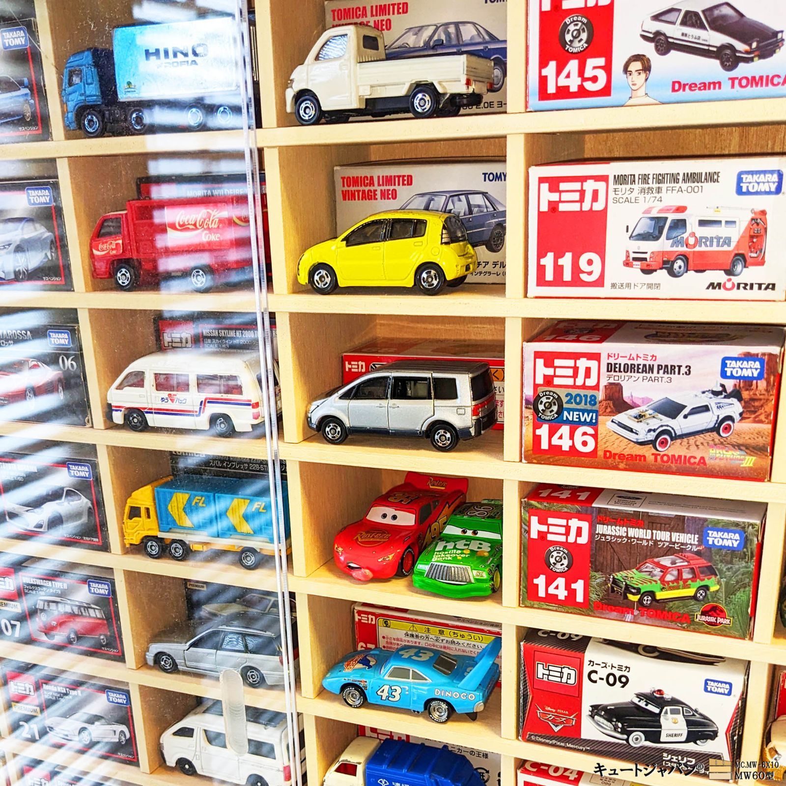 120台 トミカ収納ケース アクリル障子付 メープル色塗装 日本製