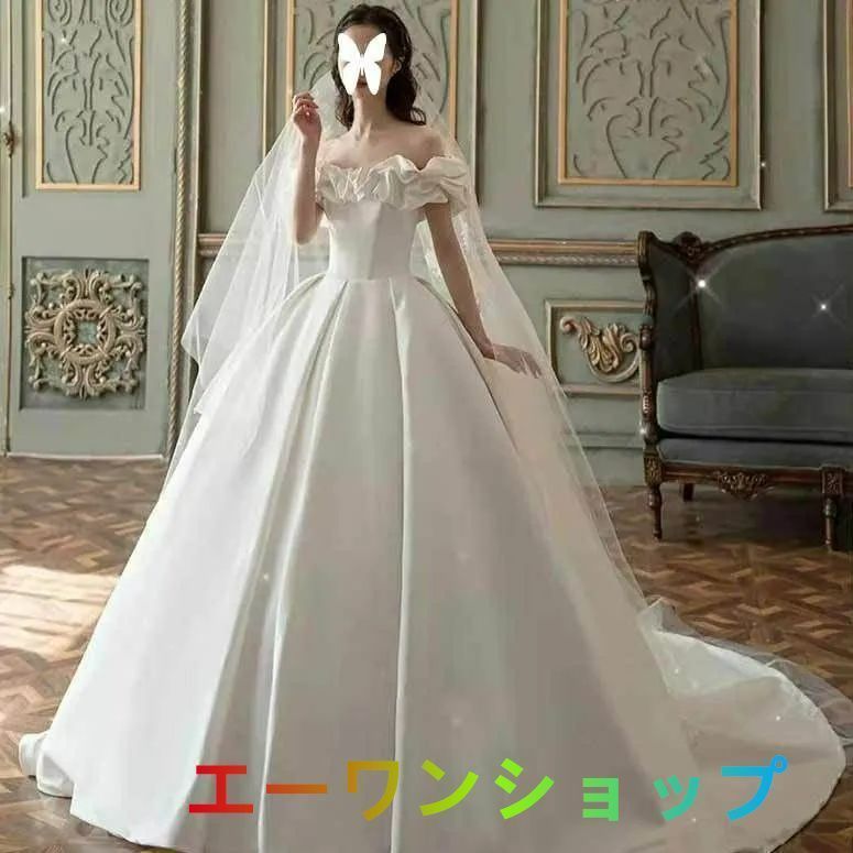 ウェディングドレス プリンセス 白 フレンチライト 花嫁 ロング丈 フ エレガント 優美 清楚 シンプル ナチュラル