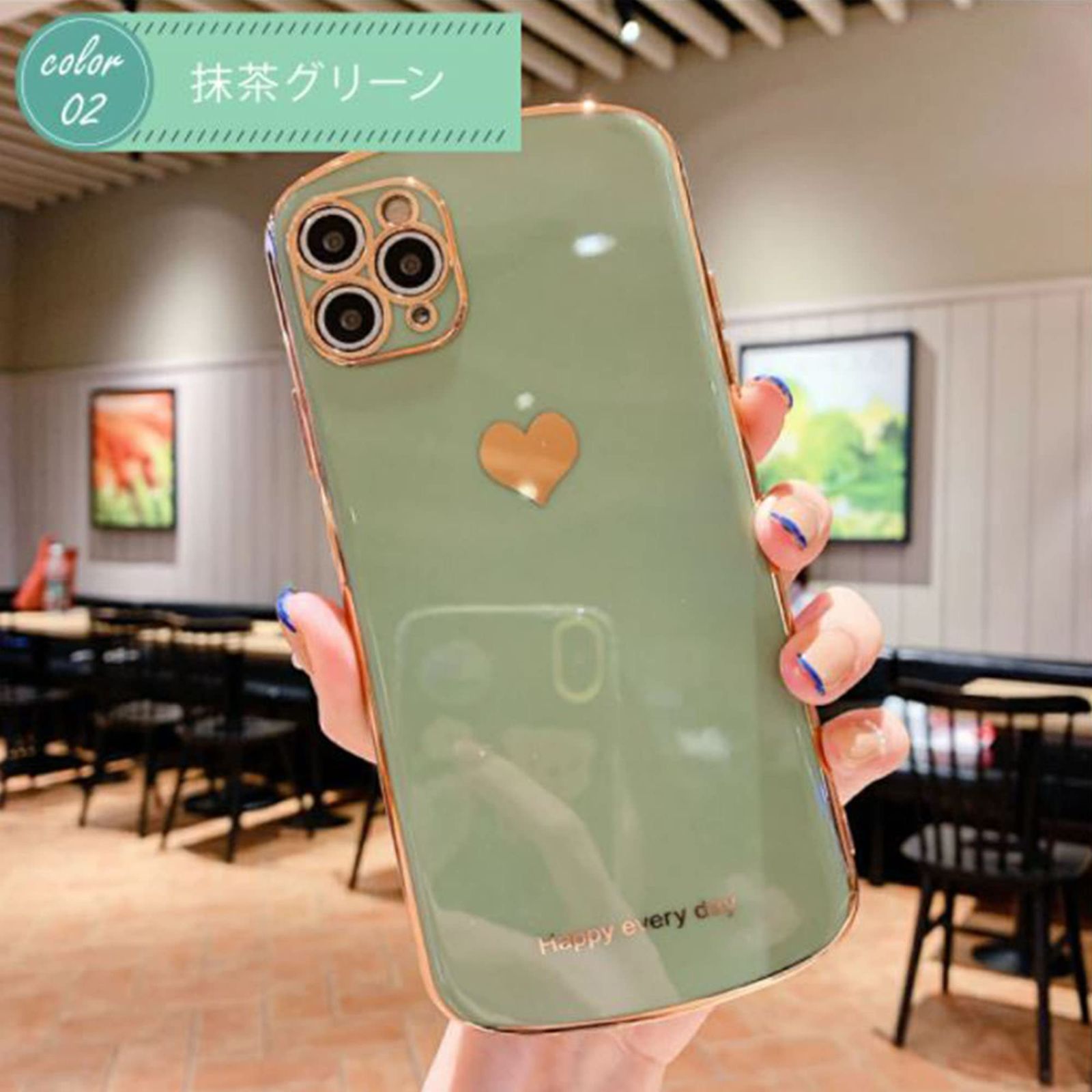 カラー: 抹茶グリーン】ピンクゴールド 韓国 ゴールド くすみカラー 携帯ケー メルカリShops iPhone11pro ケース ハート ピンク ベビーピンク 韓国 くすみカラー