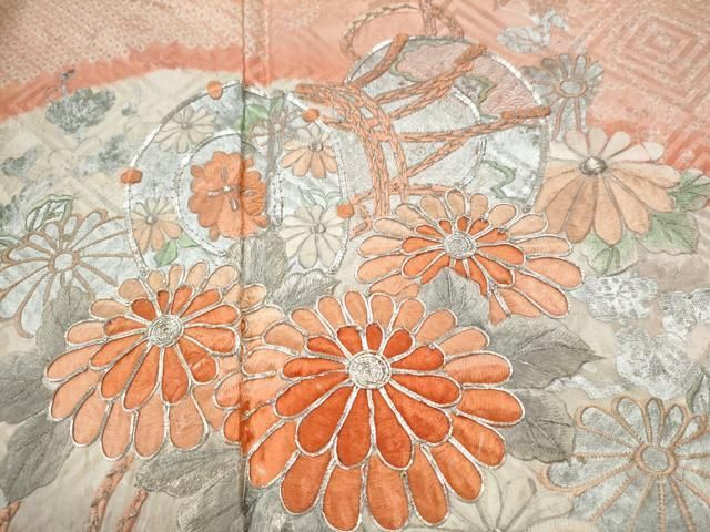 平和屋着物□豪華振袖 総刺繍 銀駒刺繍 絞り 地紙鼓菊花文 銀糸 正絹  