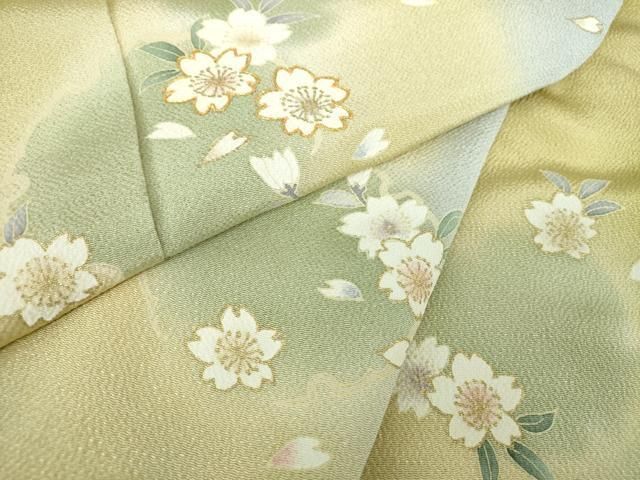 平和屋着物○訪問着 駒刺繍 雪輪舞桜 暈し染め 鬼しぼ縮緬 金彩 正絹  