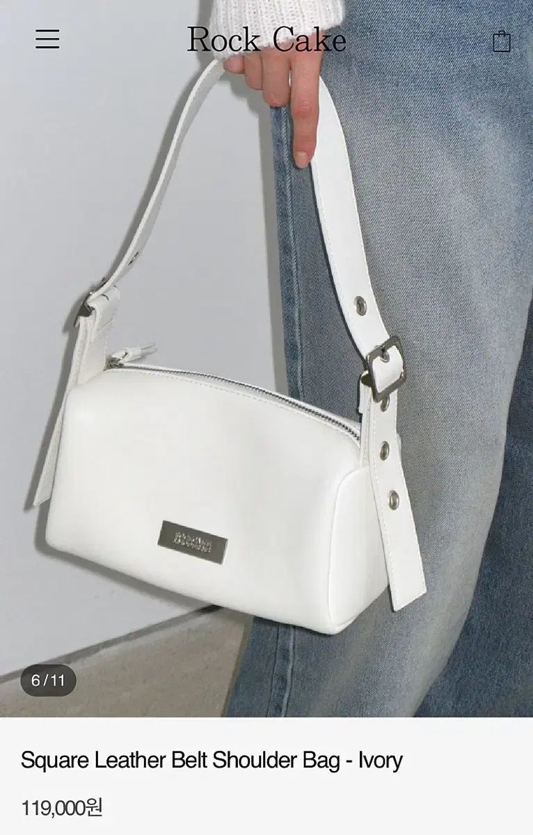 韓国商品/ROCKCAKE Square Leather Belt Shoulder Bag Square Leather Belt Shoulder Bag Ivory, Silver, Black