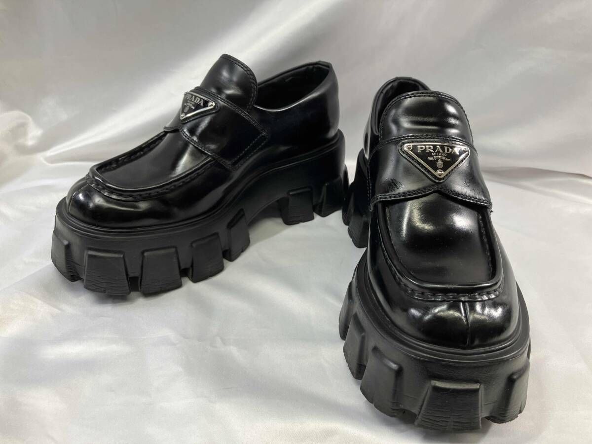 PRADA プラダ モノリス ブラッシュドレザー ローファー ブラック レディース 厚底 サイズ35