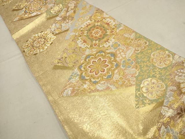 平和屋着物▽佐賀錦 六通柄袋帯 吉祥花文 金銀糸 正絹 逸品