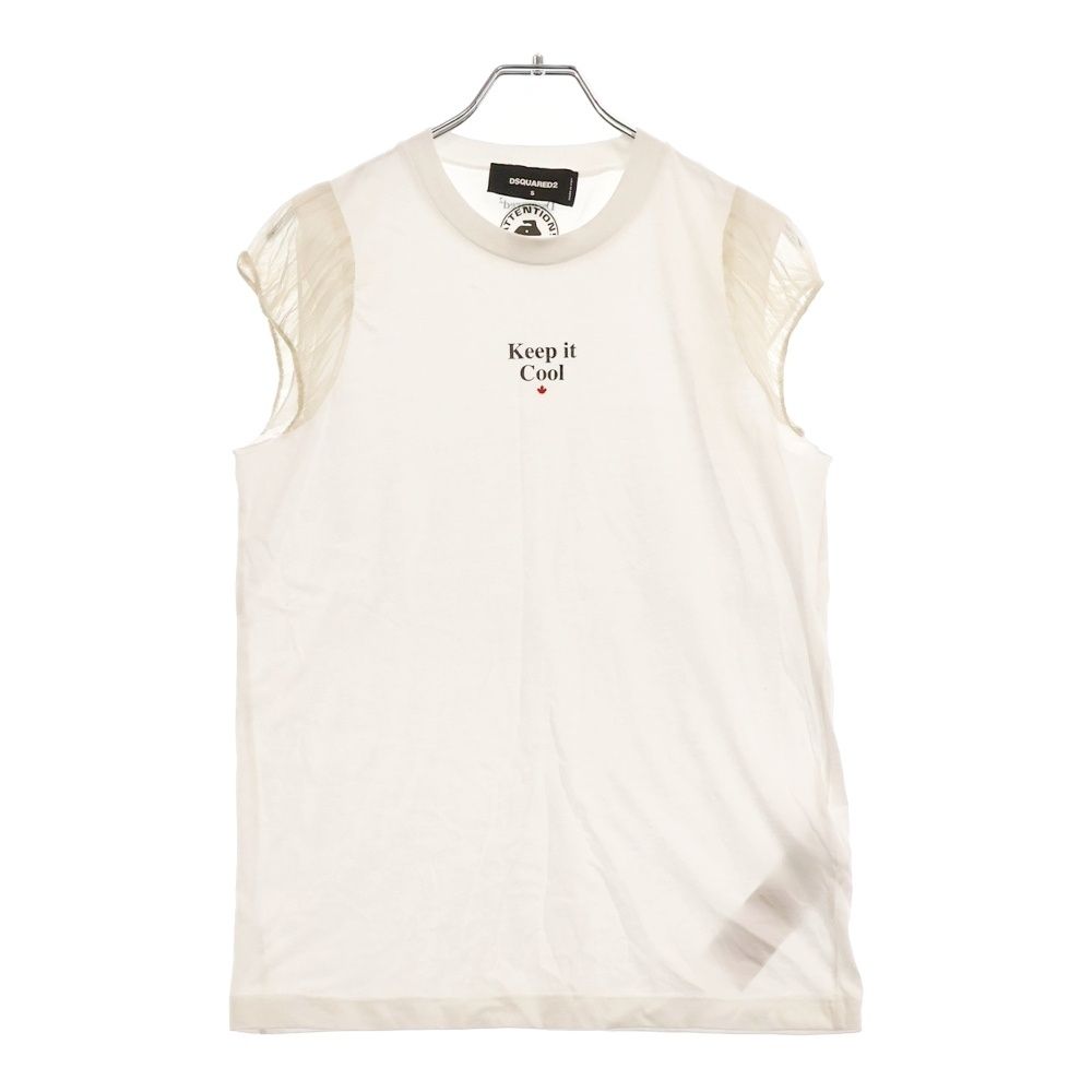 DSQUARED2 ディースクエアード 22SS Keep it Cool Print TEE S72GD0355 S21600 フロントプリント シースルー クルーネックパフスリーブTシャツ レディース ホワイト