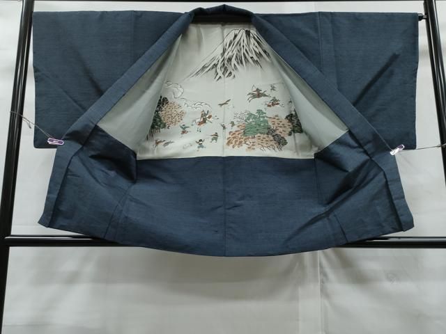 平和屋着物＃男性 羽織 紬地 御召御納戸色 正絹 CAAT0521dy