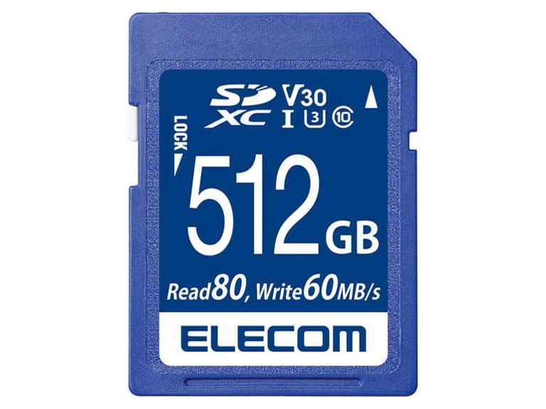【新品・5営業日で発送】ELECOM エレコム SDXCカード／データ復旧サービス付／ビデオスピードクラス対応／UHS-I U3 80MB／s 512GB(MF-FS512GU13V3R)