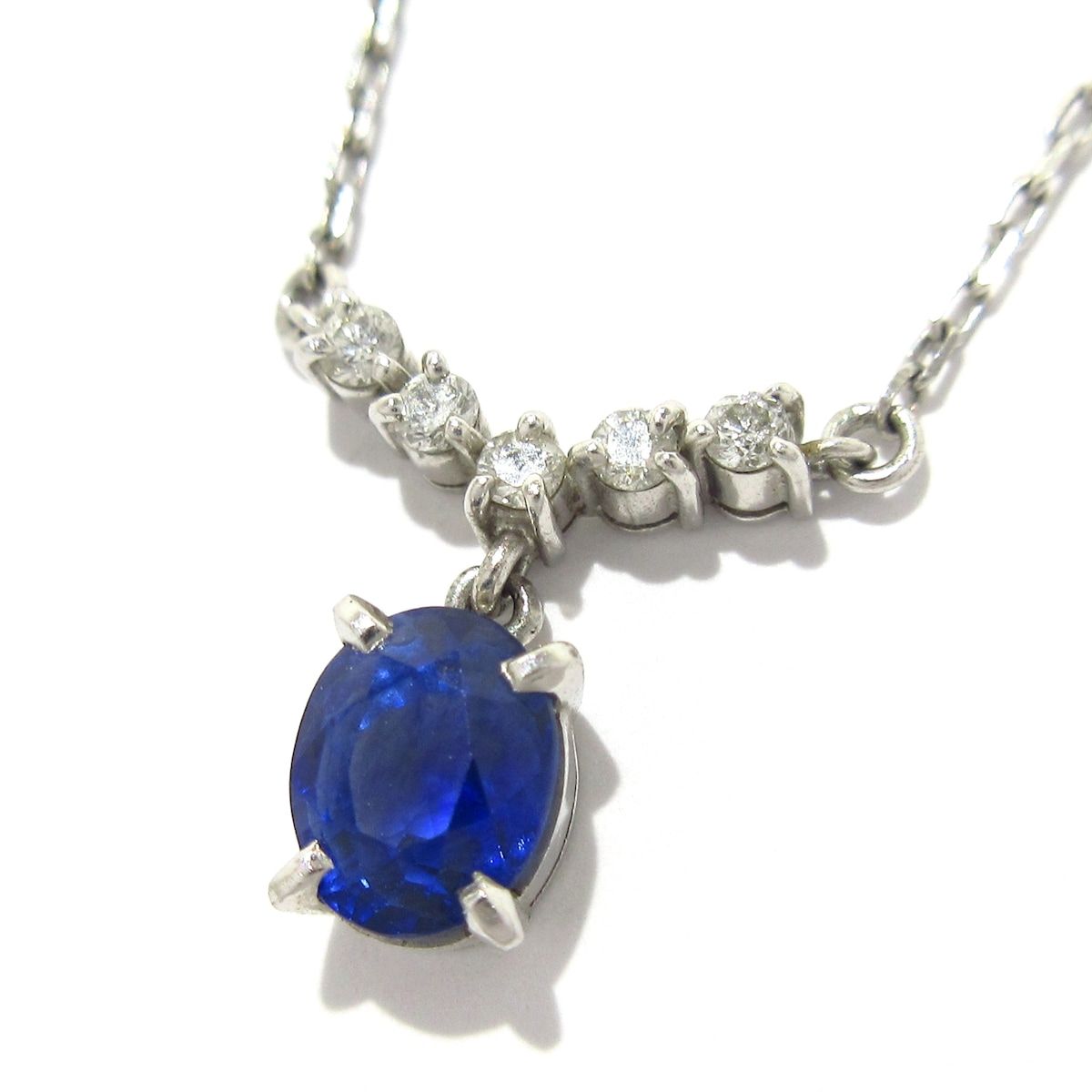 Unbranded ノーブランド ネックレス Pt850×Pt900×ダイヤモンド×ブルー 総重量 3.2g .94刻印 .10刻印