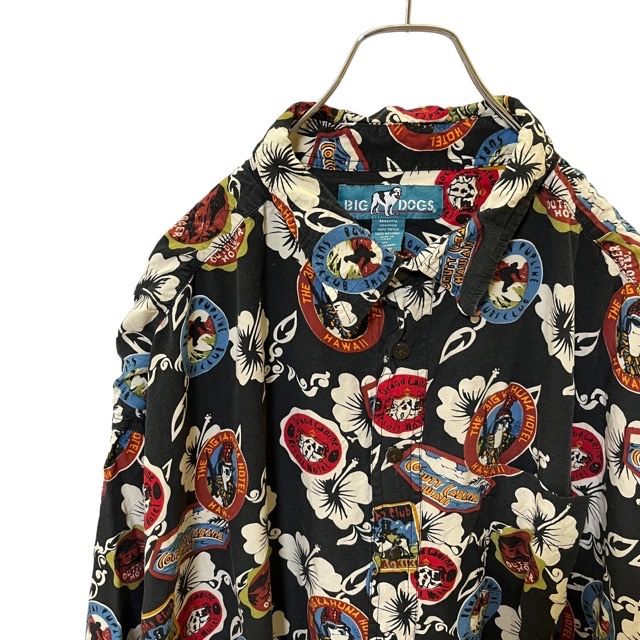 L33 BIGDOGS アメリカ古着　3X 大きいサイズ　半袖　ハワイ　アロハシャツ　柄シャツ　レーヨン シャツ　ビッグドッグ　ブラック　メンズ