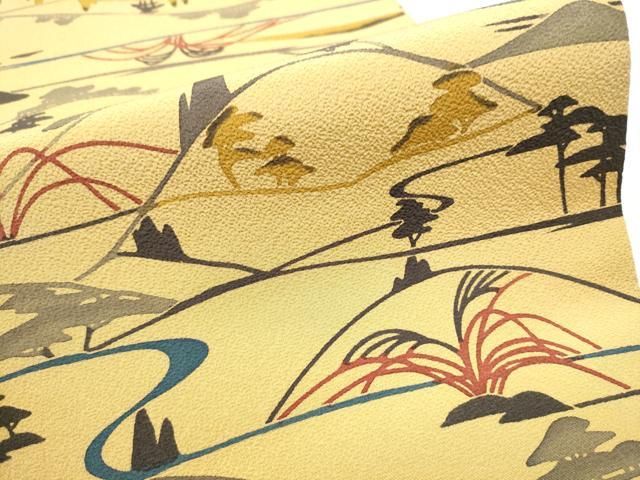 平和屋着物○九寸開き名古屋帯 型染め 風景文 正絹 逸品 CAAW4589hy