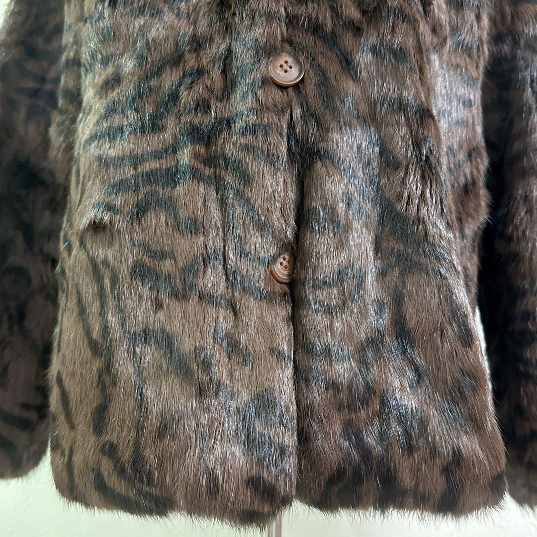 極美品】ミンクファーコート 毛皮 ブラウン 豹柄 ヒョウ ゼブラ柄 高級