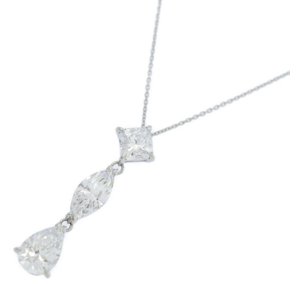 8.00ct|模造石 Artificial Diamond 3P プリンセス マーキース ペアシェイプ ダイヤモンドネックレス|Pt900-Pt850-6.0g ♀ N レディース 555867