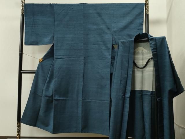 平和屋着物男性　紬　アンサンブル　青藍色　正絹　逸品　CAAJ7051gh