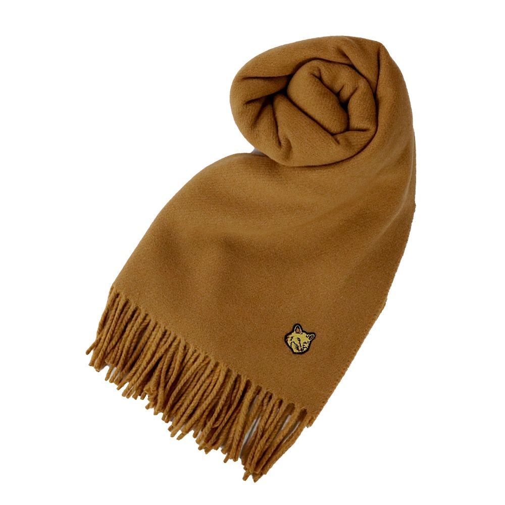 メゾンキツネ MAISON KITSUNE マフラー FOX HEAD PATCH SCARF ストール イタリア製 GOLDEN BROWN CARAMEL ゴールデンブラウン キャメル 人気 ブランド おしゃれ 誕生日 記念 プレゼント ギフト 送料無料