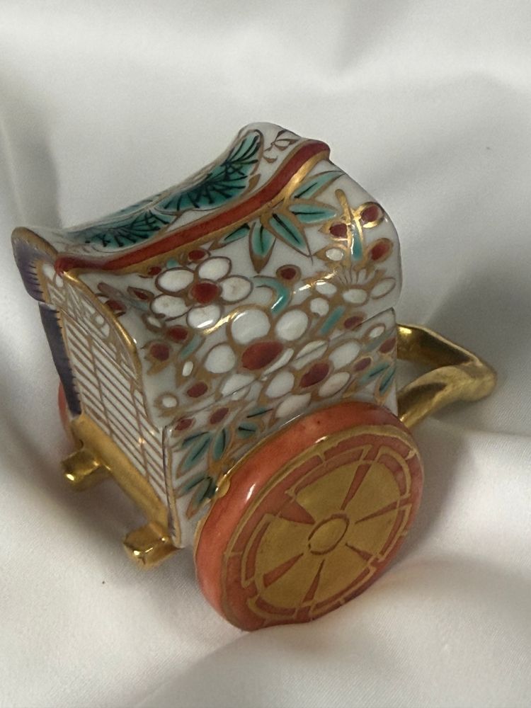 茶道具 御所車香合 割引 色絵 松と藤の絵 京都 高野昭阿弥作 USED美品