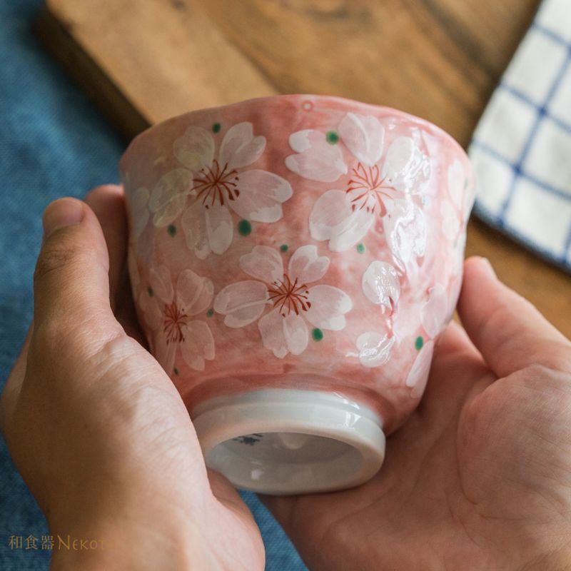 花柄陶器抹茶碗2個セット(グリセ―ン・ピンク) 花柄陶器抹茶碗2個セット(グリセ―ン・ピンク)