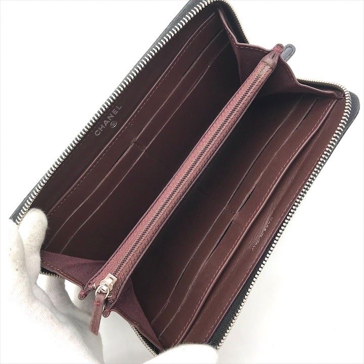 良品 CHANEL シャネル ココマーク マトラッセ ラウンドファスナー 長  