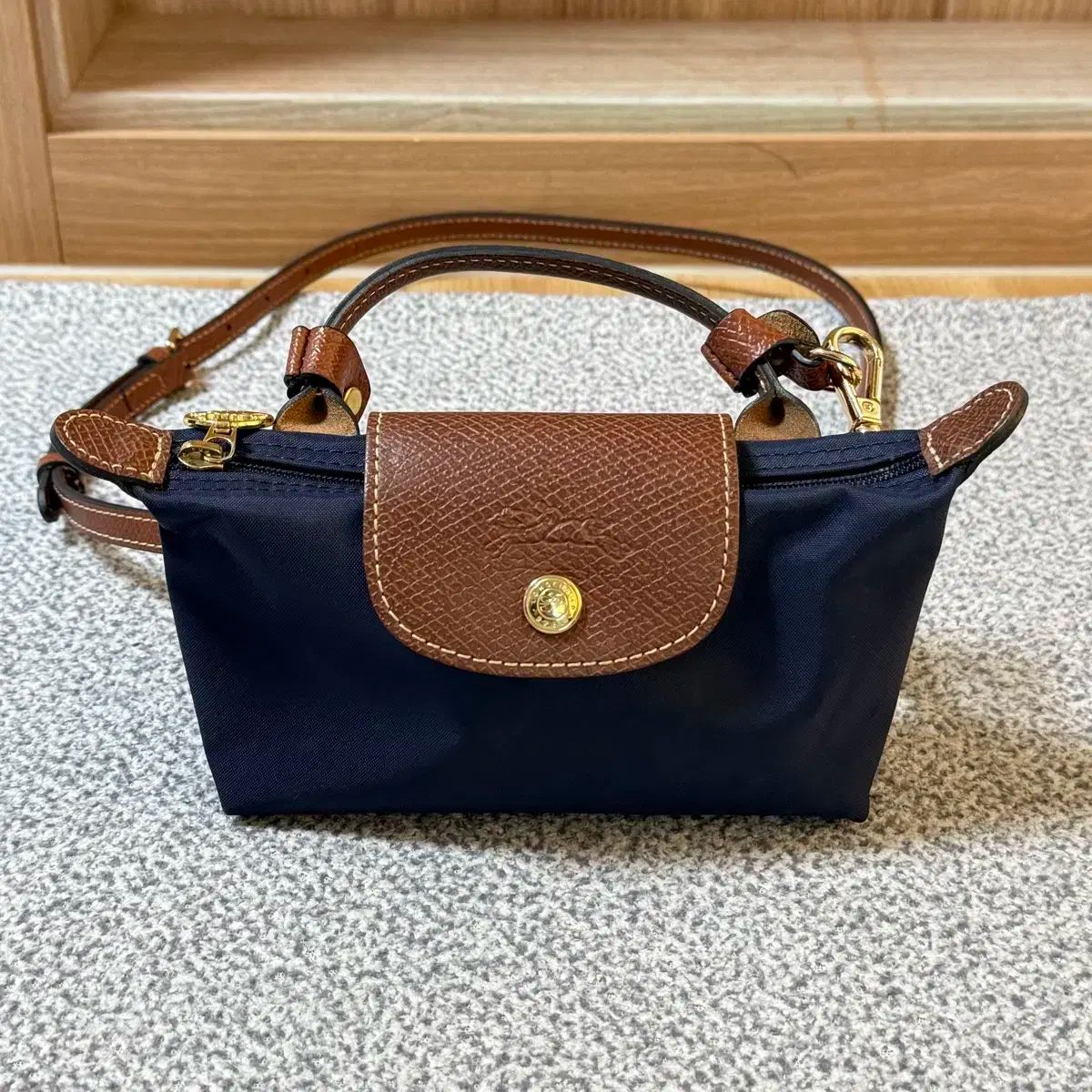 ロンシャン ミニ ポーチ トップスハンドル ネイビー