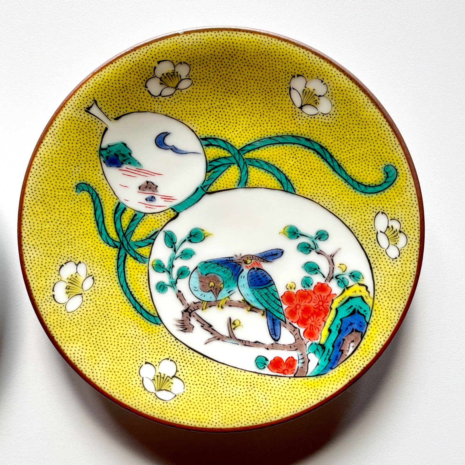 まーくん「藍九谷」雪輪瑞雲文雪輪形皿 藍青（らんせい）菊割銀小花プレート185（18.5cm）波佐見焼 【林