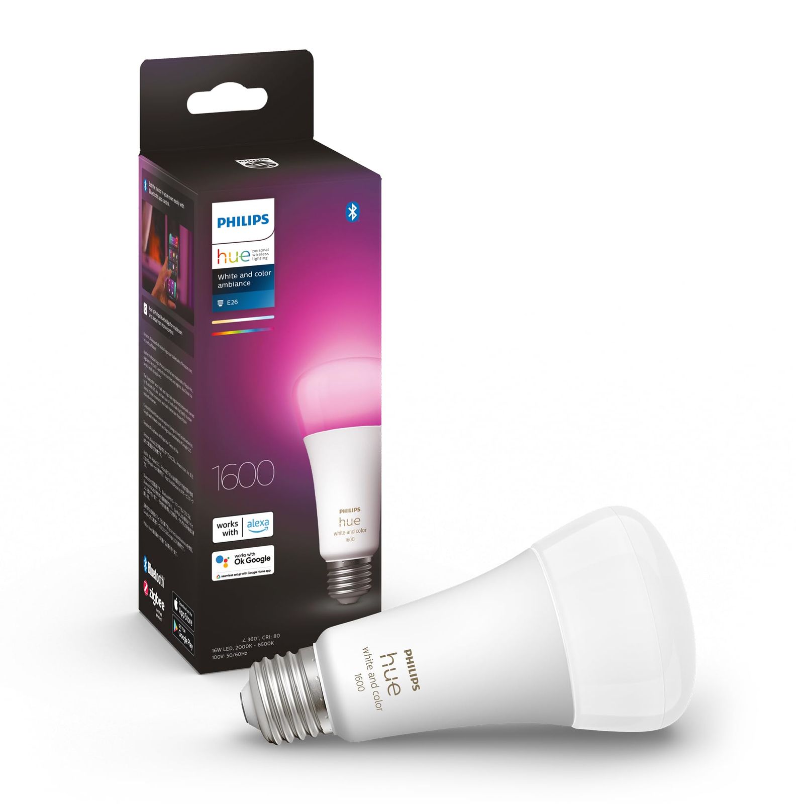 Philips Hue スマート電球 E26 100W フル 1個 - フィリップスヒュー LEDライト スマートライト Alexa対応 照明 1600lm マルチ 1600万色 電球色 昼白色 フル E26 100w 1個入り