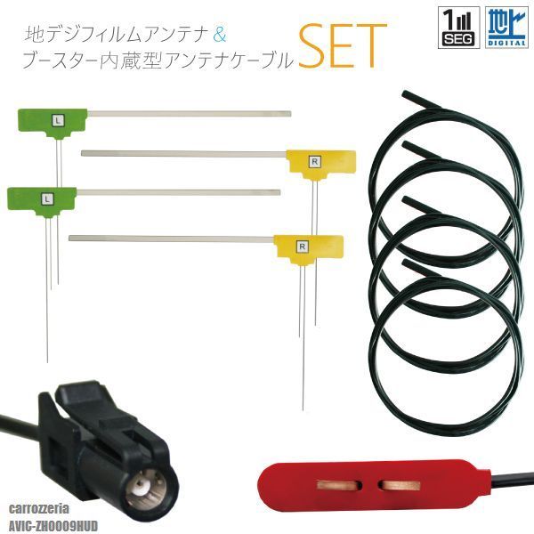 フィルムアンテナ 4枚 地デジ ワンセグ フルセグ HF201 ケーブル アンテナコード コード 4本 セット カロッツェリア carrozzeria AVIC-ZH0009HUD フロントガラス L字型
