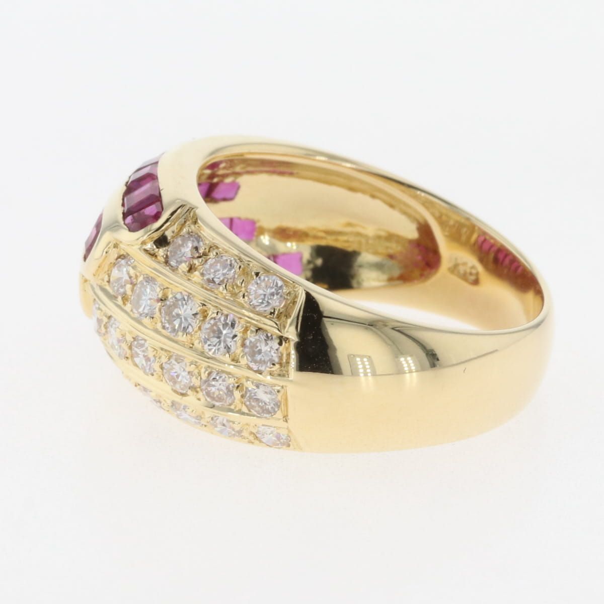 ルビー デザインリング YG イエローゴールド 指輪 メレダイヤ リング  