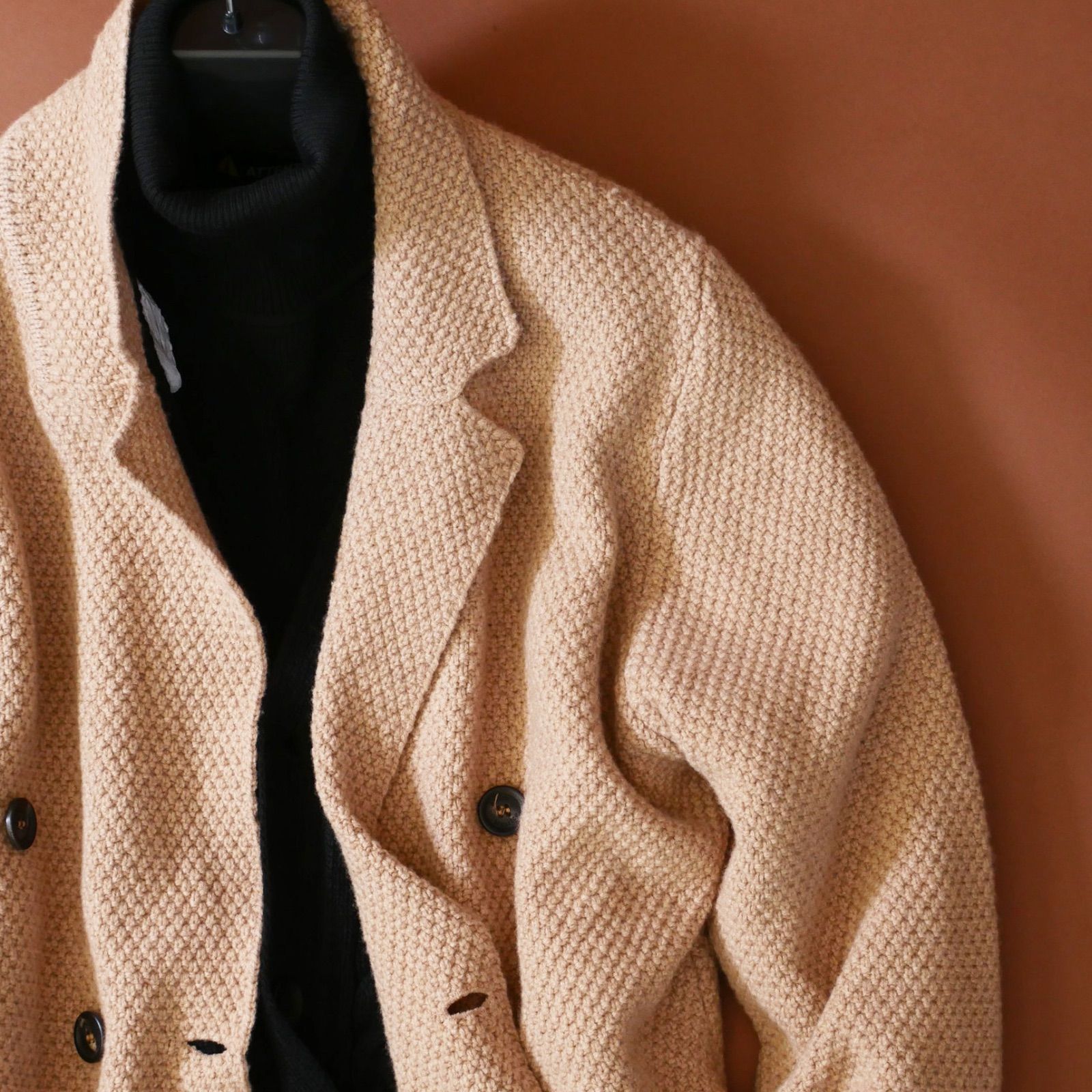 美品◎45R クレリックのニットジャケット カシミヤ ウール キャメル dr103B○イタリア製熟練ブランド○カシミヤ混紡○ラグジュアリー