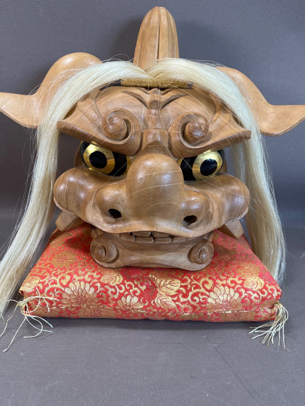 井波彫刻 荒井寿斎 作 木彫 獅子頭 置物 | 骨董品買取・和楽器
