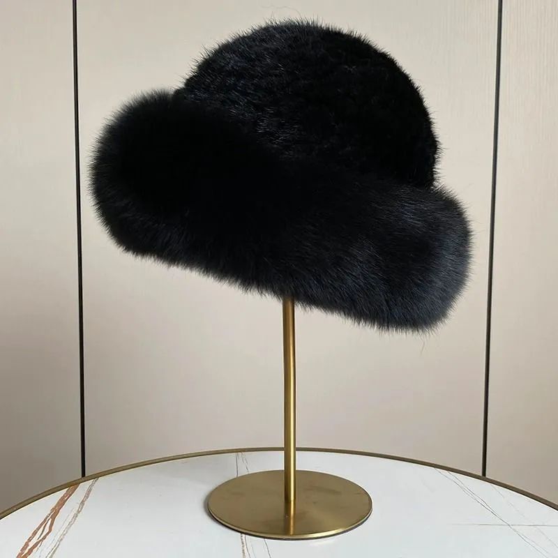 新品 上質ミンクと上品なフォックスの編込みハット 黒 ギフト