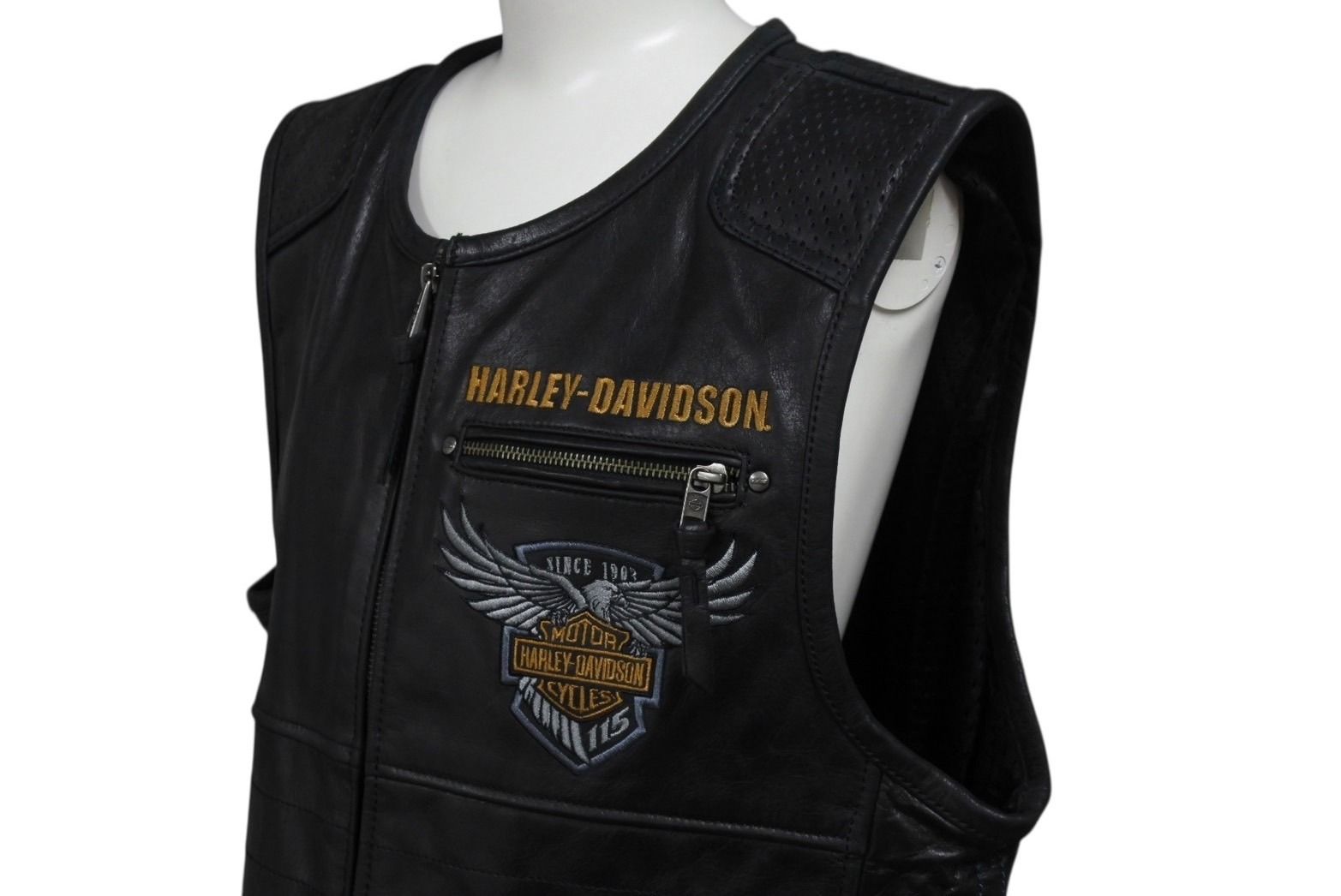 セール美品Harley-Davidson レザーベスト M HARLEY DAVIDSON ハーレーダビッドソン 115周年記念品 レザー