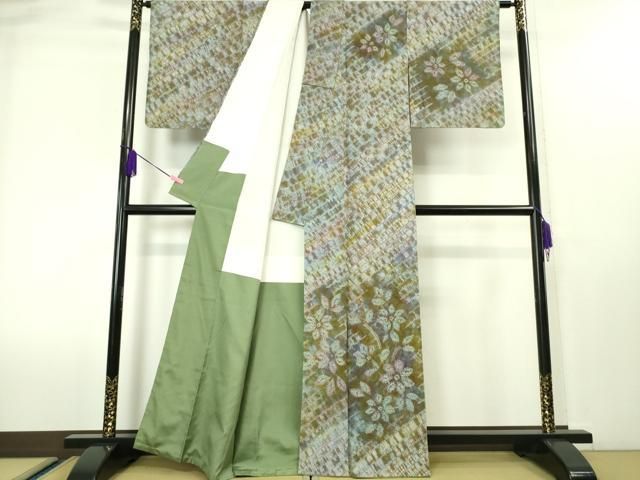 平和屋本店□極上 菅原工房 菅原結作 漢方染紬 訪問着 草花文 逸品  