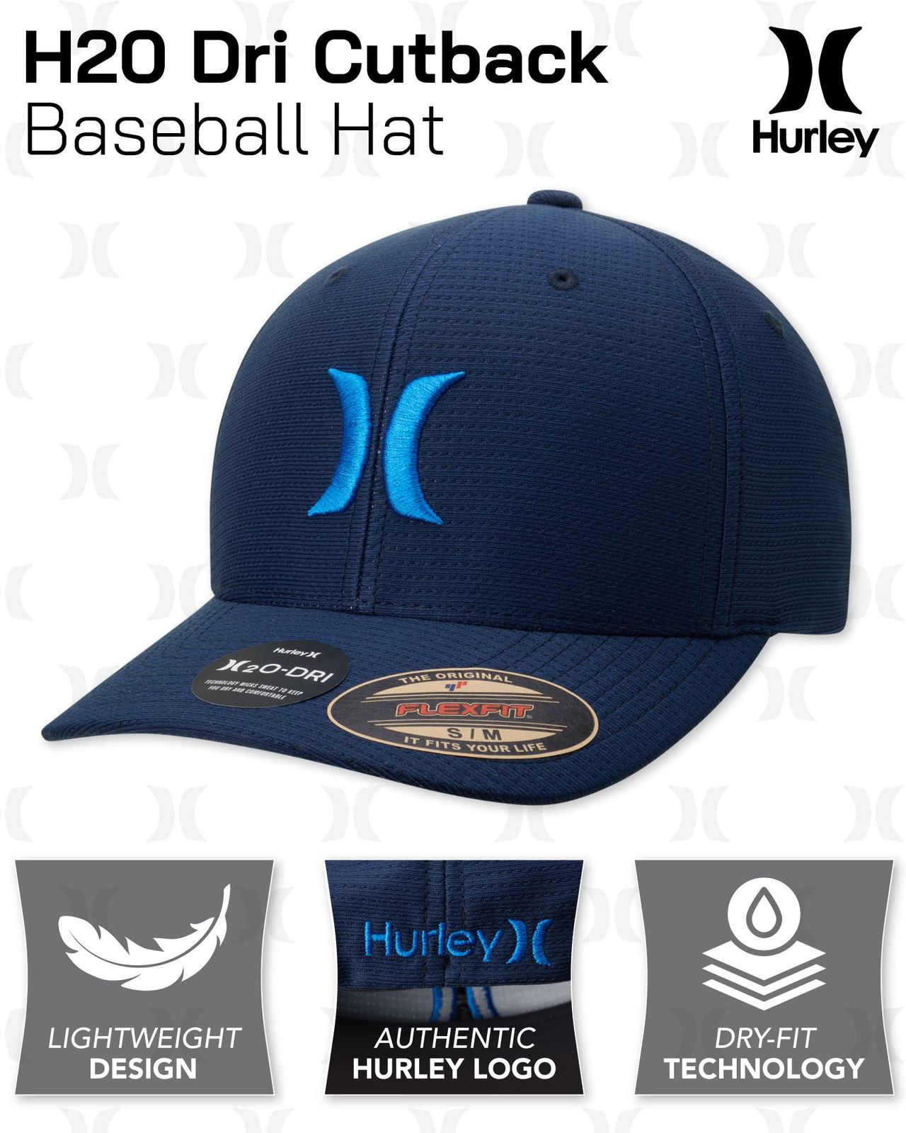 Hurley Men s Dri-fit Cutback Curved Bill Baseball Hat Size Large-X-Large Blue